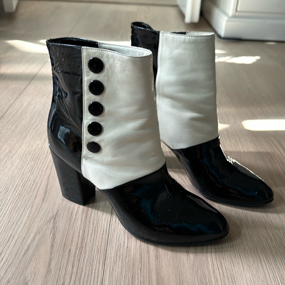Vintage Chanel Black And White Leather Booties